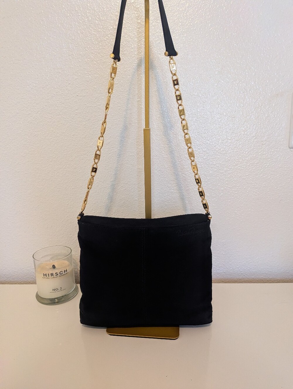 Poloma Picasso Black Long Drop Gold Chain Shoulder Bag Euc - Picture 9 of 10